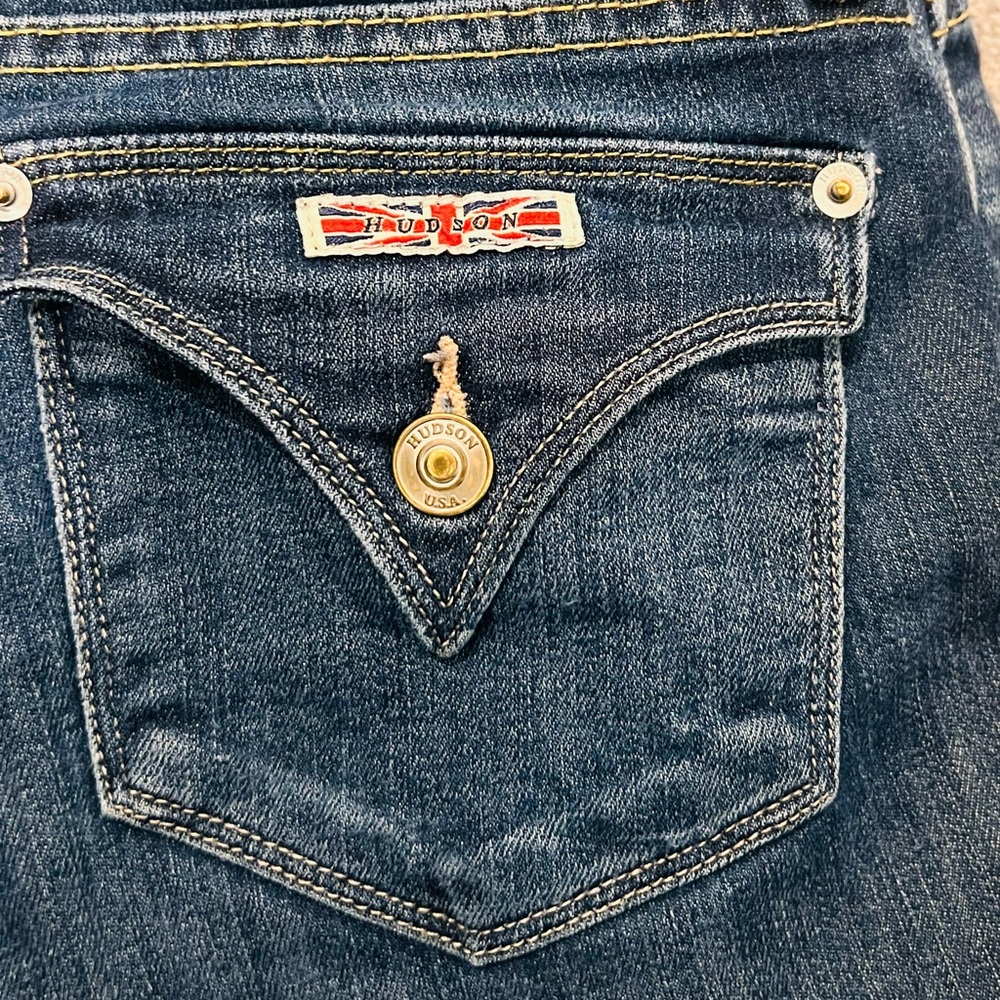Hudson Y2K Dark Indigo Wash Low Rise Bootcut Denim 27 Short Flap Pockets - Picture 5 of 10